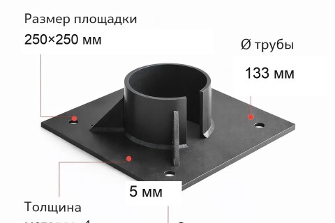Оголовок для сваи Ø133 мм, площадка 250×250 мм