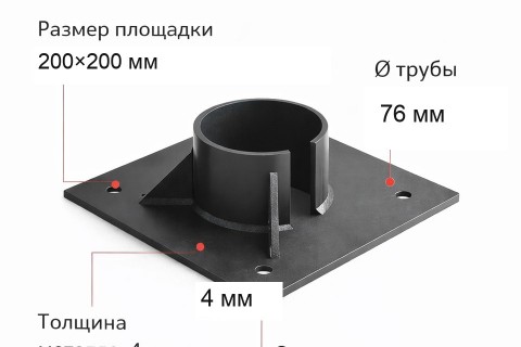 Оголовок для сваи Ø76 мм, площадка 200×200 мм